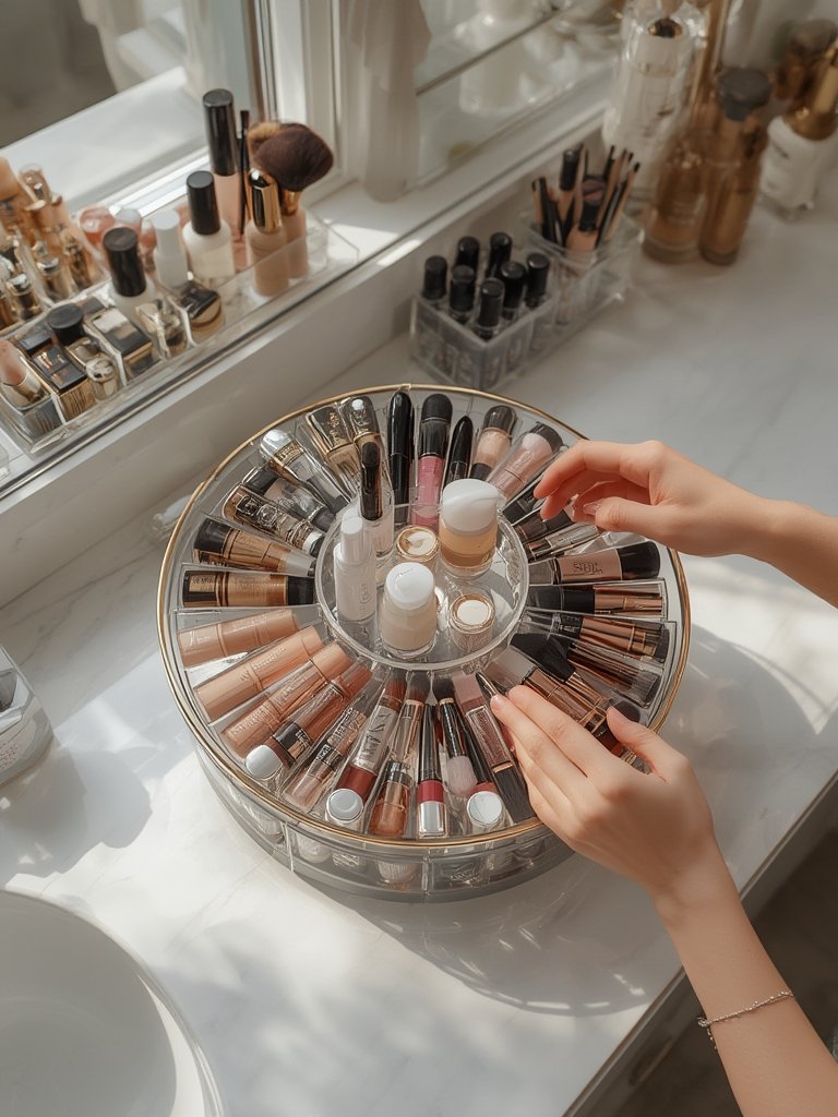 makeup organizer in action